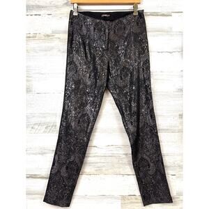 J. McLaughlin Womens 4 Black Silver Brocade Front Zip Evening Ankle Pants NEW